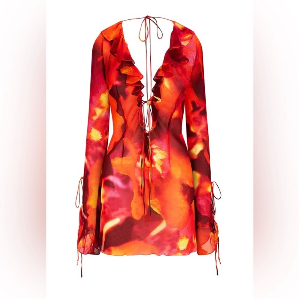 Rat & Boa Dali Dress (Red & Orange Bell Sleeve Sundress)